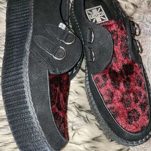 T.U.K Black and Red/burgundy Leopard Creepers. Platform Shoes US Womens 9, Men 7
